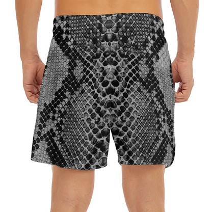 Grey And Black Snakeskin Print Men's Split Running Shorts