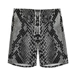 Grey And Black Snakeskin Print Men's Sports Shorts