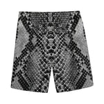 Grey And Black Snakeskin Print Men's Sports Shorts