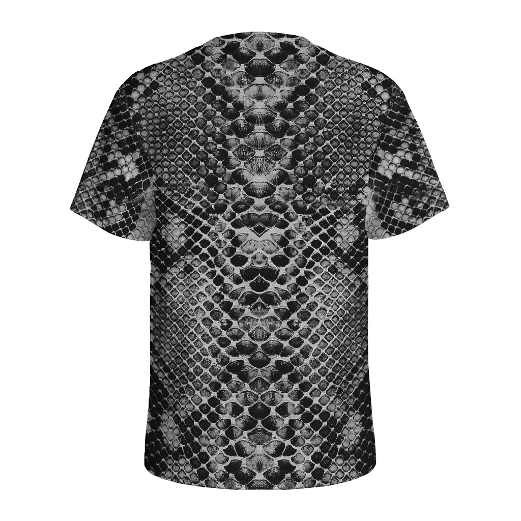 Grey And Black Snakeskin Print Men's Sports T-Shirt
