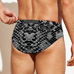 Grey And Black Snakeskin Print Men's Swim Briefs