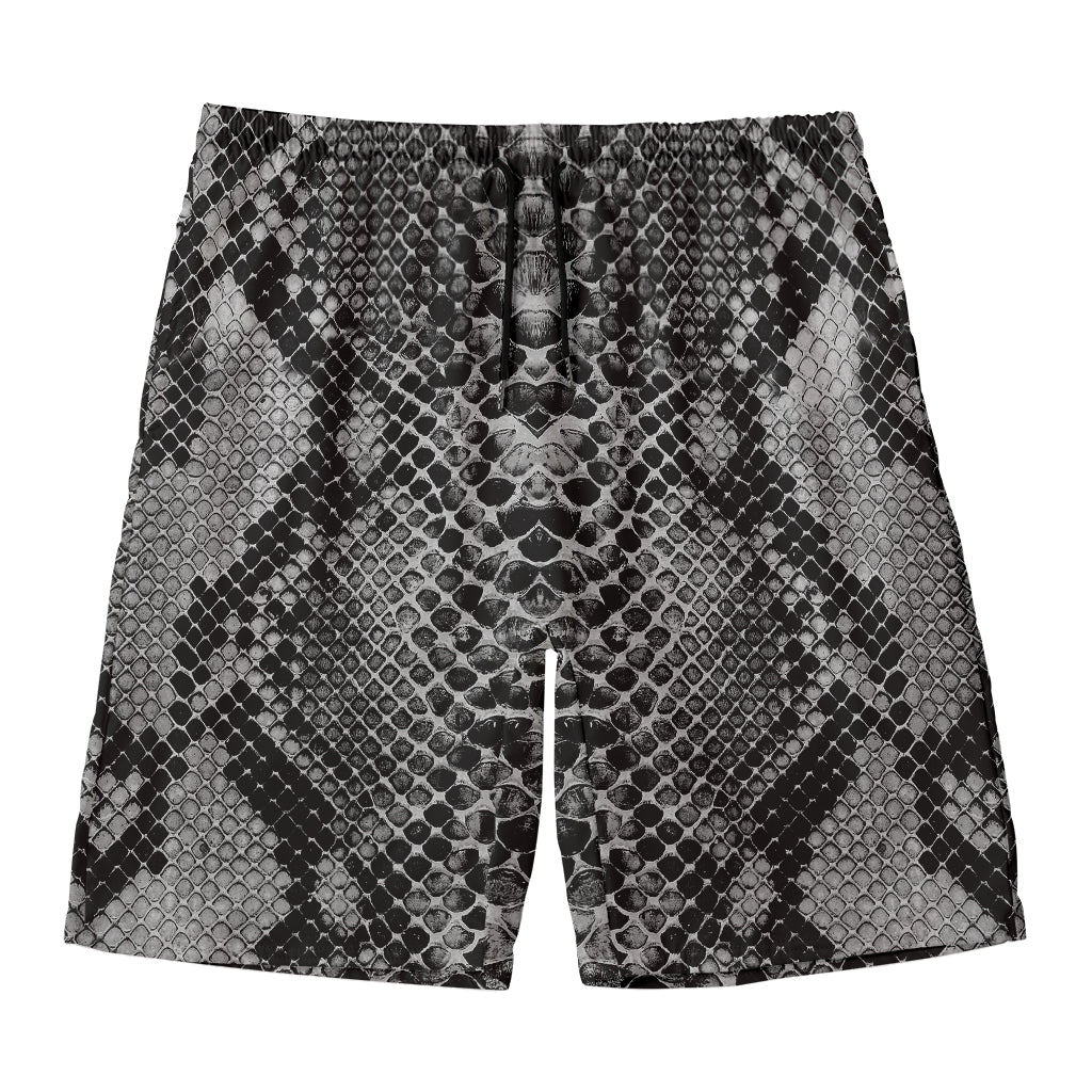 Grey And Black Snakeskin Print Men's Swim Trunks