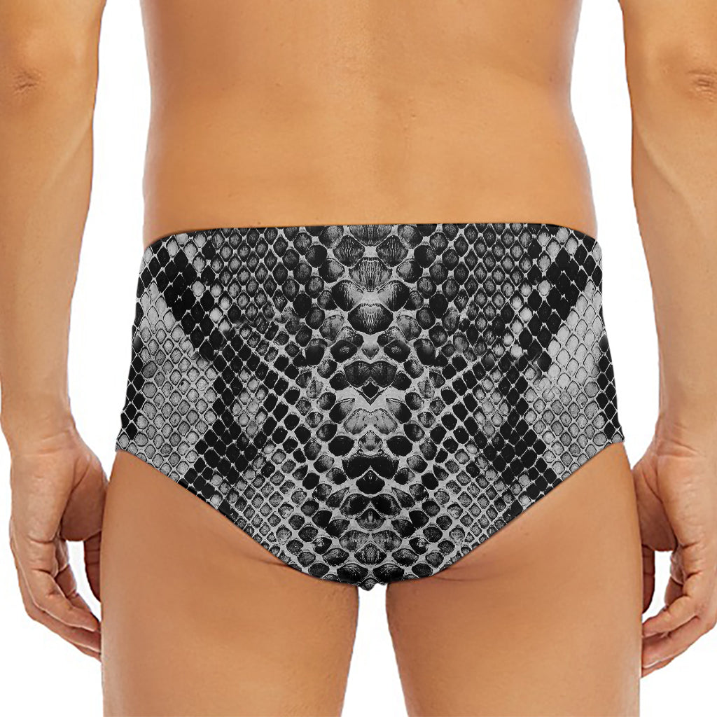 Grey And Black Snakeskin Print Men's Triangle Swim Briefs
