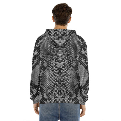Grey And Black Snakeskin Print Men's Velvet Pullover Hoodie