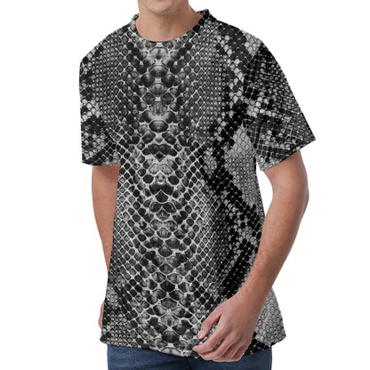 Grey And Black Snakeskin Print Men's Velvet T-Shirt