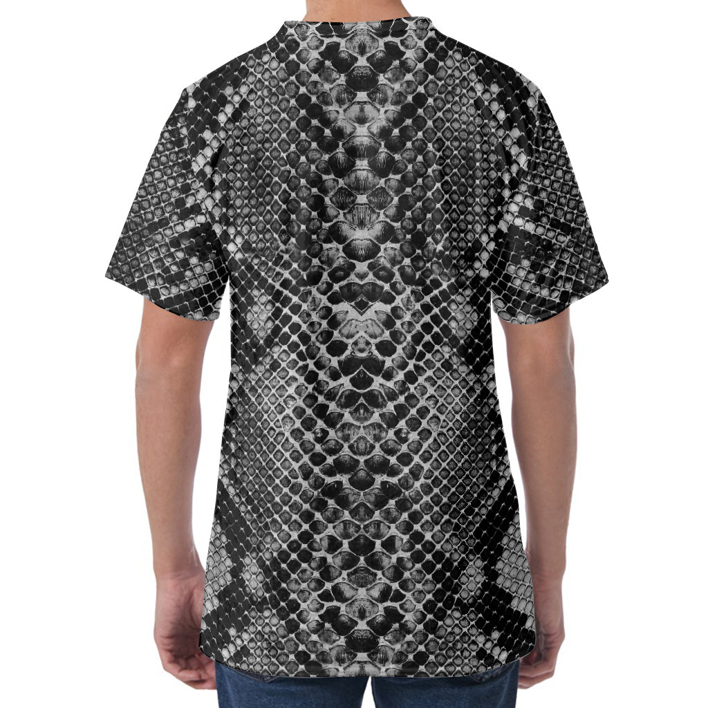 Grey And Black Snakeskin Print Men's Velvet T-Shirt