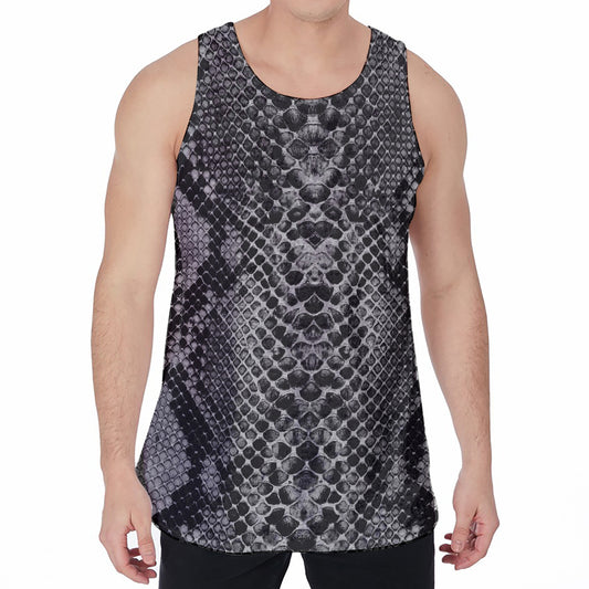 Grey And Black Snakeskin Print Men's Velvet Tank Top