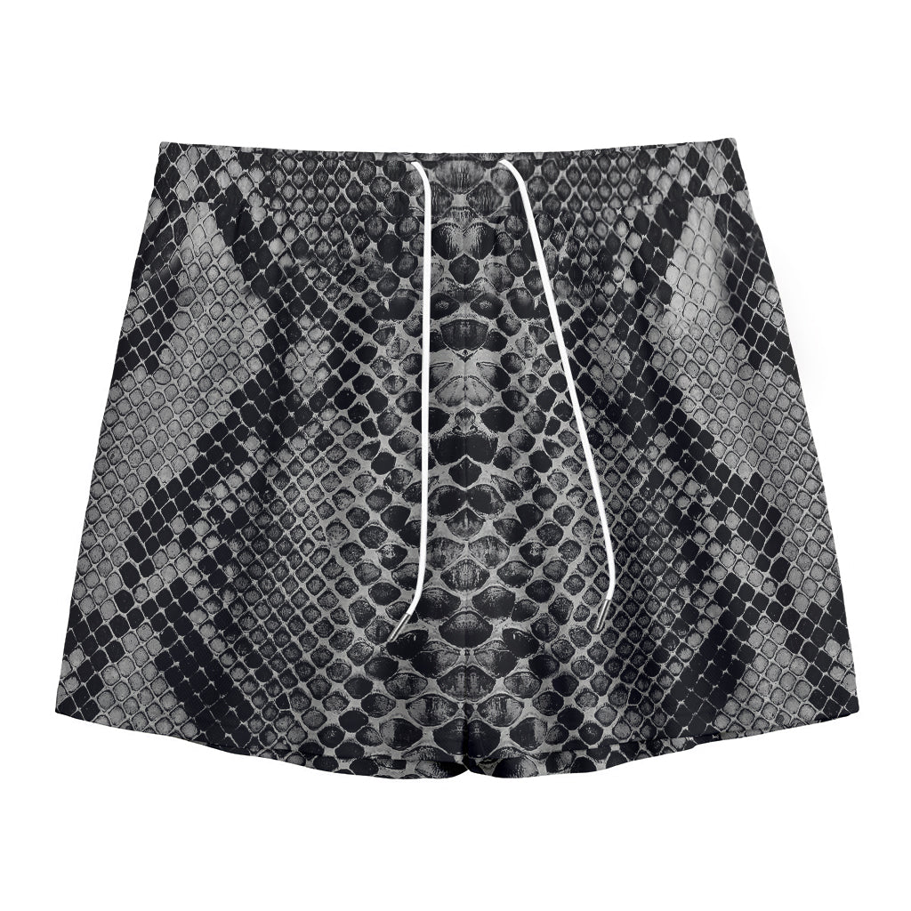Grey And Black Snakeskin Print Mesh Shorts