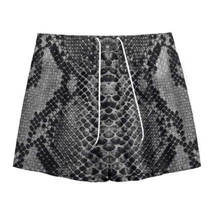 Grey And Black Snakeskin Print Mesh Shorts