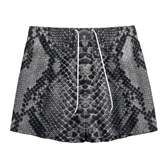 Grey And Black Snakeskin Print Mesh Shorts