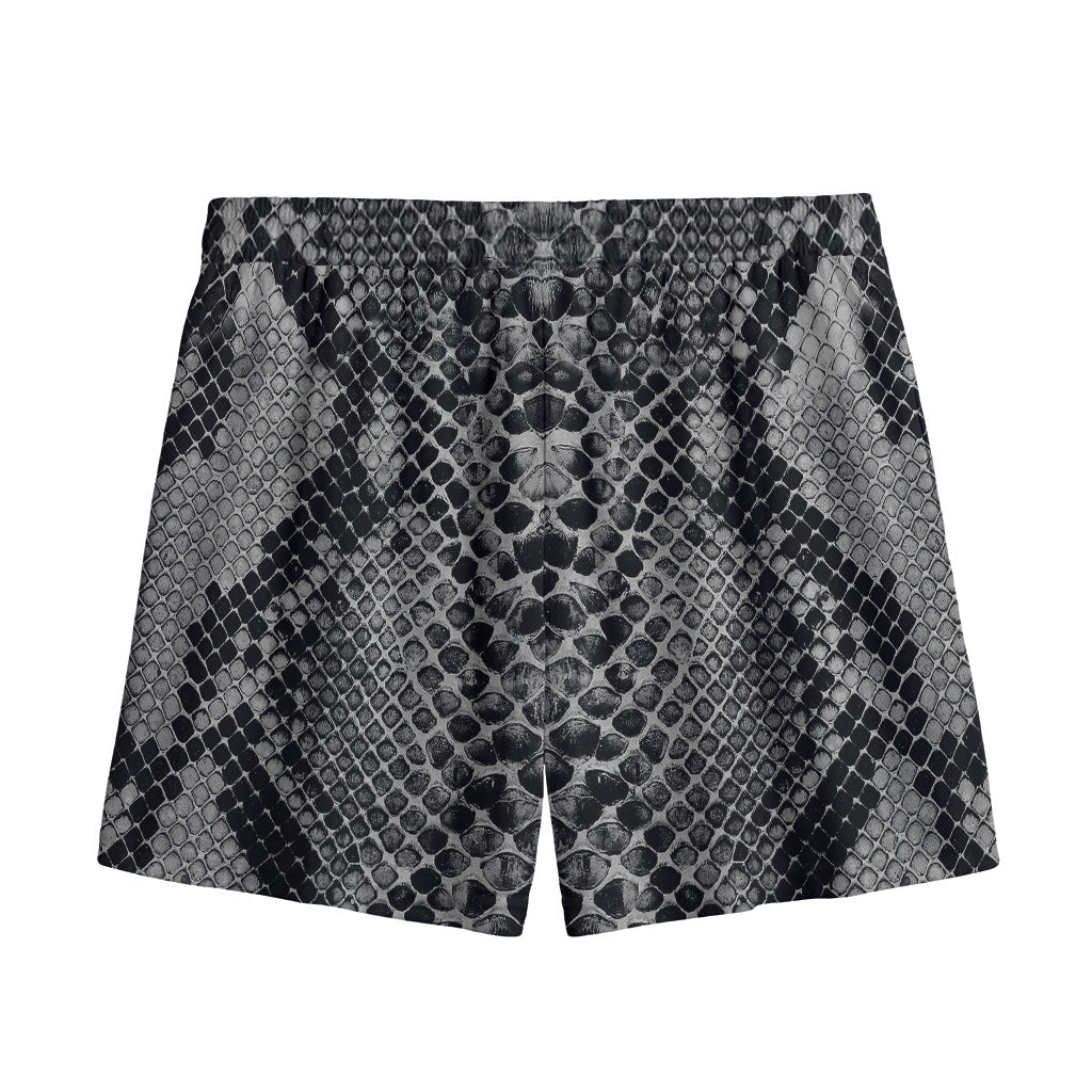 Grey And Black Snakeskin Print Mesh Shorts