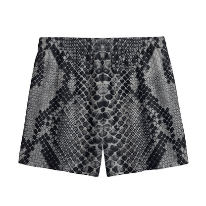 Grey And Black Snakeskin Print Mesh Shorts