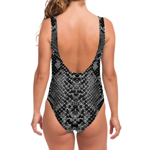 Grey And Black Snakeskin Print One Piece Swimsuit