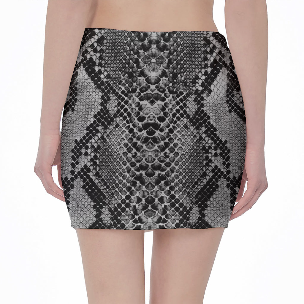 Grey And Black Snakeskin Print Pencil Mini Skirt