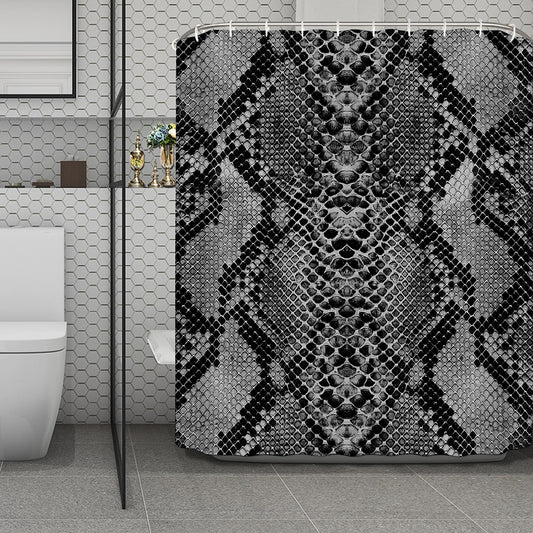 Grey And Black Snakeskin Print Polyester Shower Curtain
