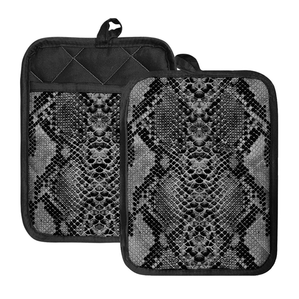 Grey And Black Snakeskin Print Pot Holders With Pocket