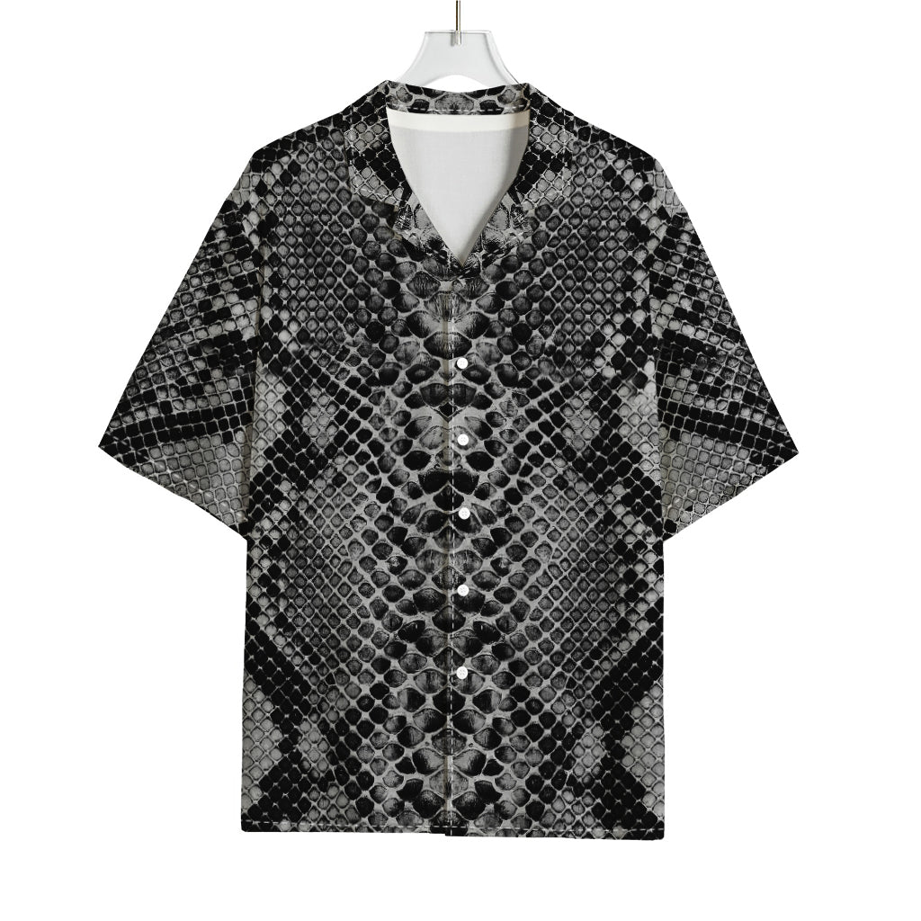 Grey And Black Snakeskin Print Rayon Hawaiian Shirt