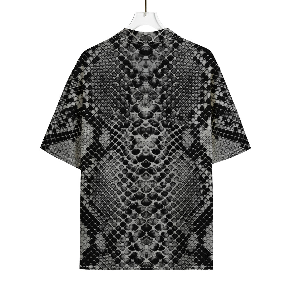 Grey And Black Snakeskin Print Rayon Hawaiian Shirt