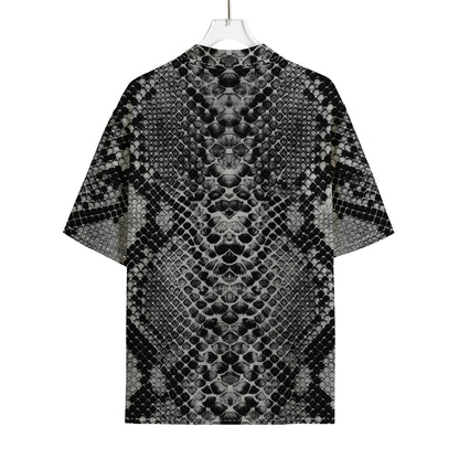 Grey And Black Snakeskin Print Rayon Hawaiian Shirt
