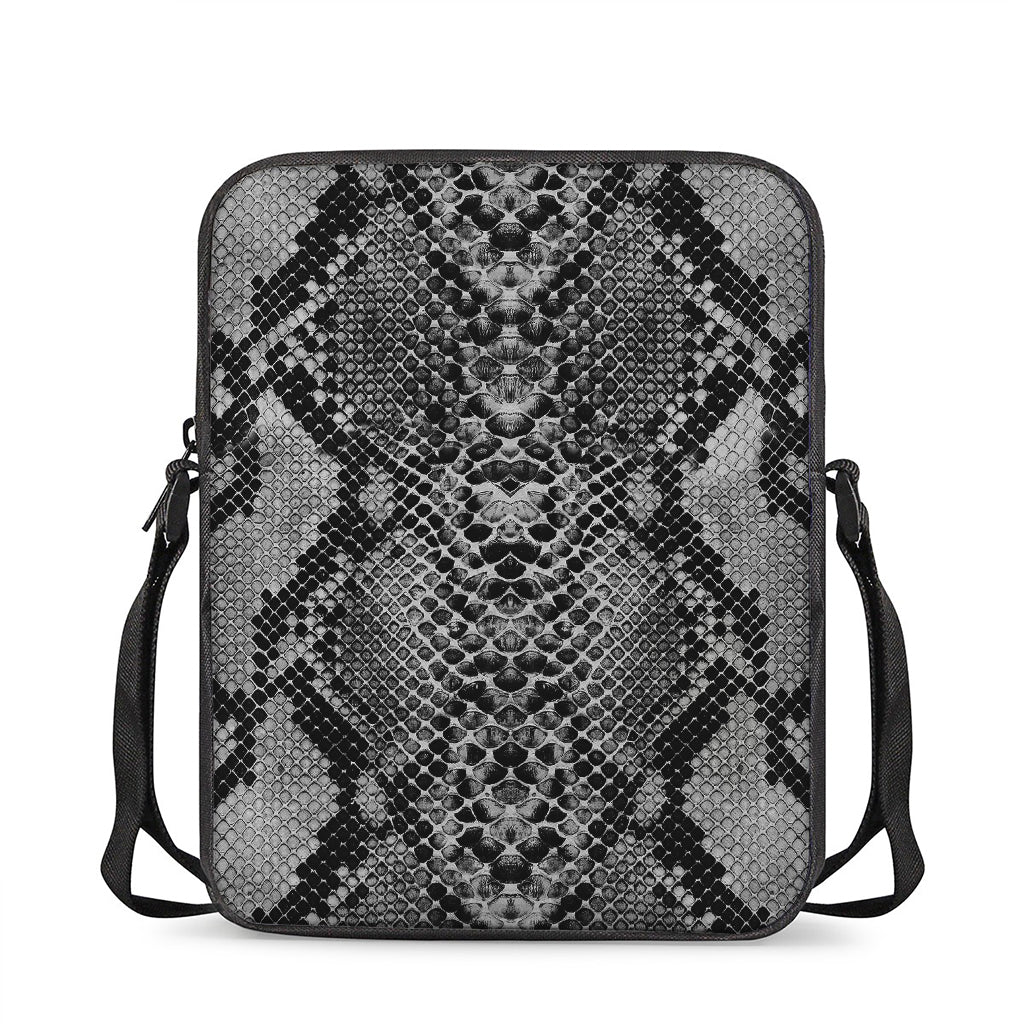 Grey And Black Snakeskin Print Rectangular Crossbody Bag
