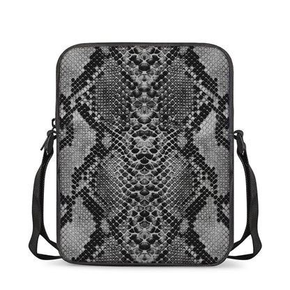 Grey And Black Snakeskin Print Rectangular Crossbody Bag