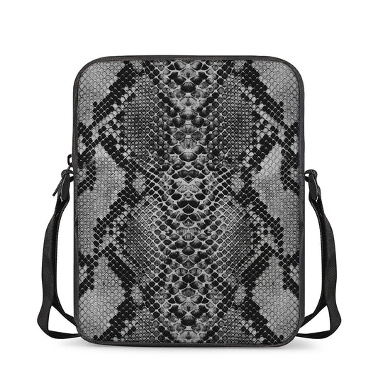 Grey And Black Snakeskin Print Rectangular Crossbody Bag