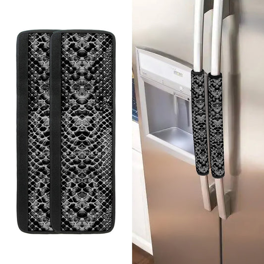 Grey And Black Snakeskin Print Refrigerator Handle Covers