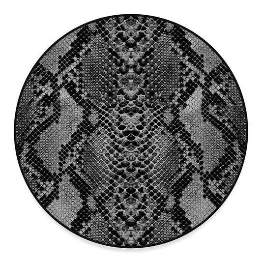 Grey And Black Snakeskin Print Round Floor Mat