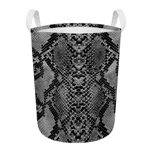 Grey And Black Snakeskin Print Round Laundry Basket