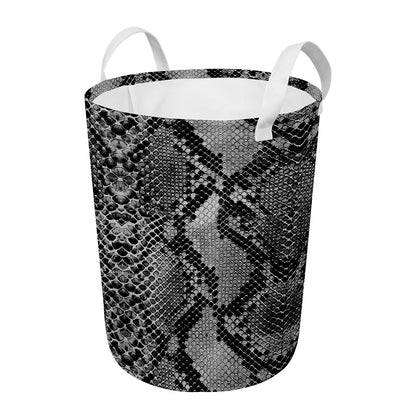 Grey And Black Snakeskin Print Round Laundry Basket
