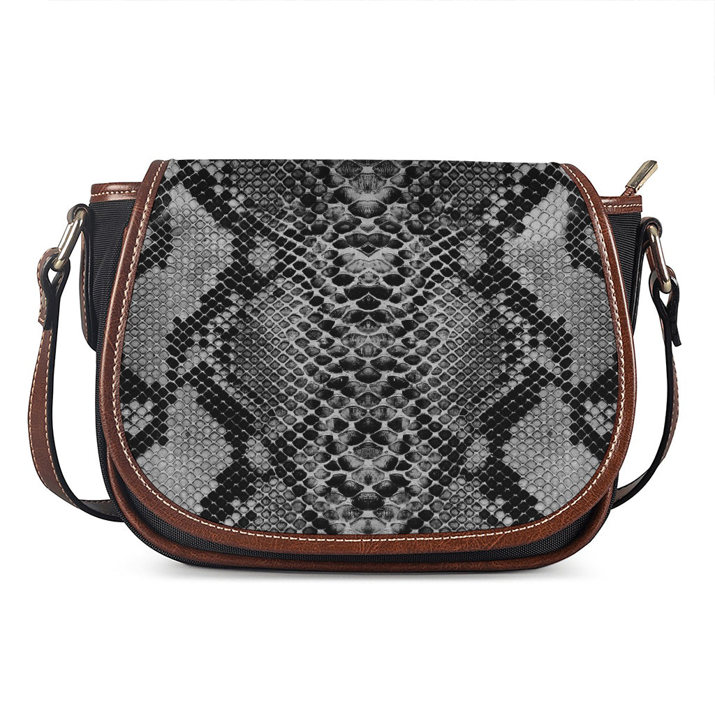 Grey And Black Snakeskin Print Saddle Bag