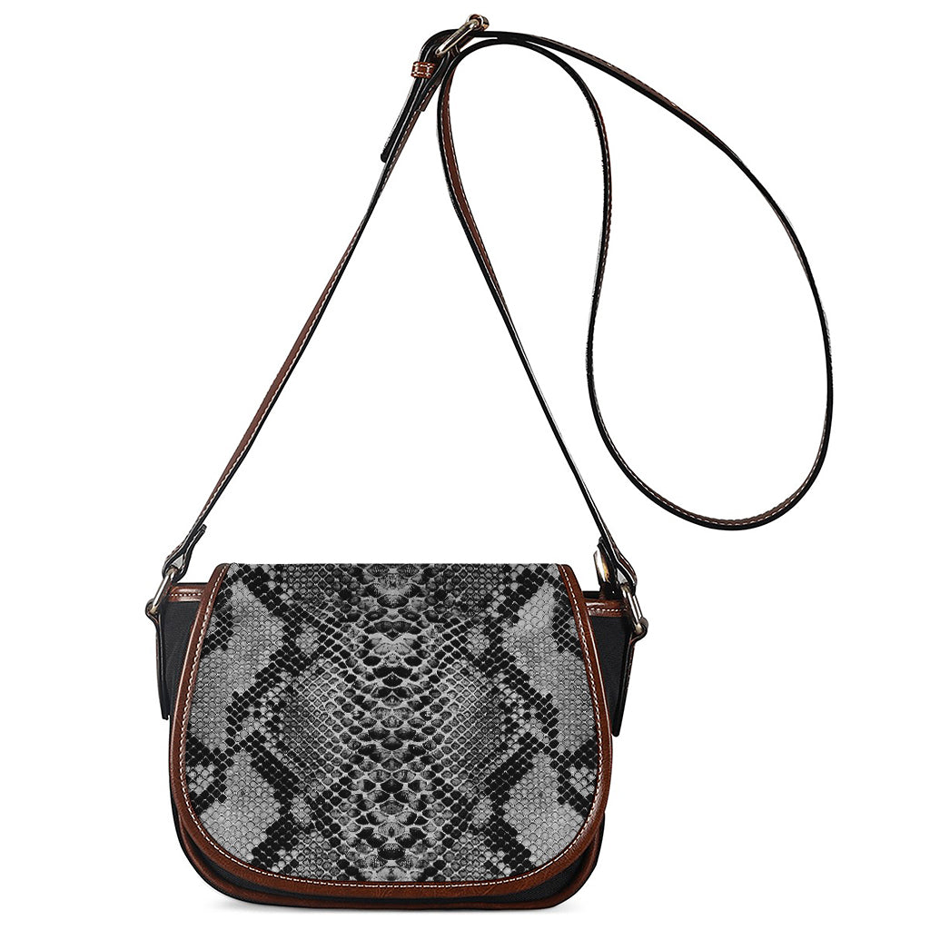 Grey And Black Snakeskin Print Saddle Bag