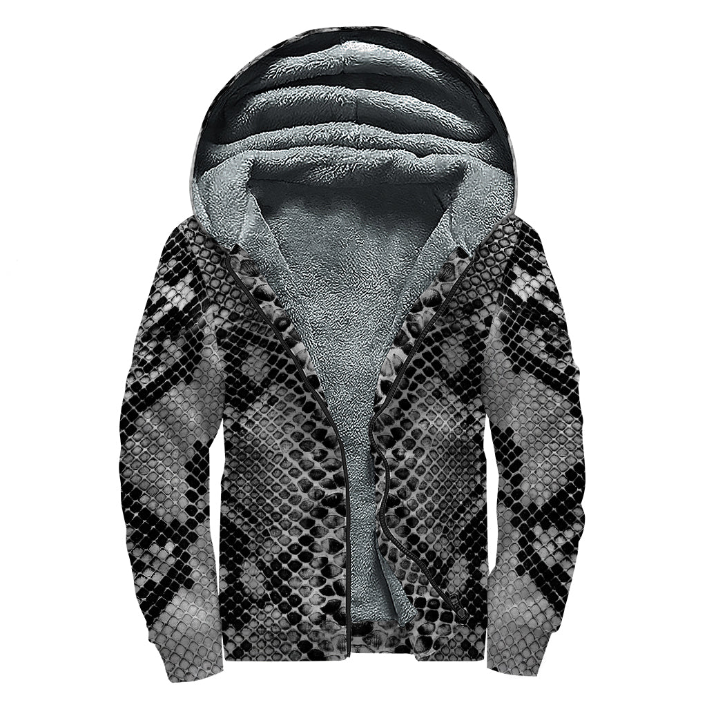Grey And Black Snakeskin Print Sherpa Lined Zip Up Hoodie