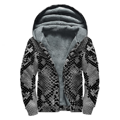 Grey And Black Snakeskin Print Sherpa Lined Zip Up Hoodie