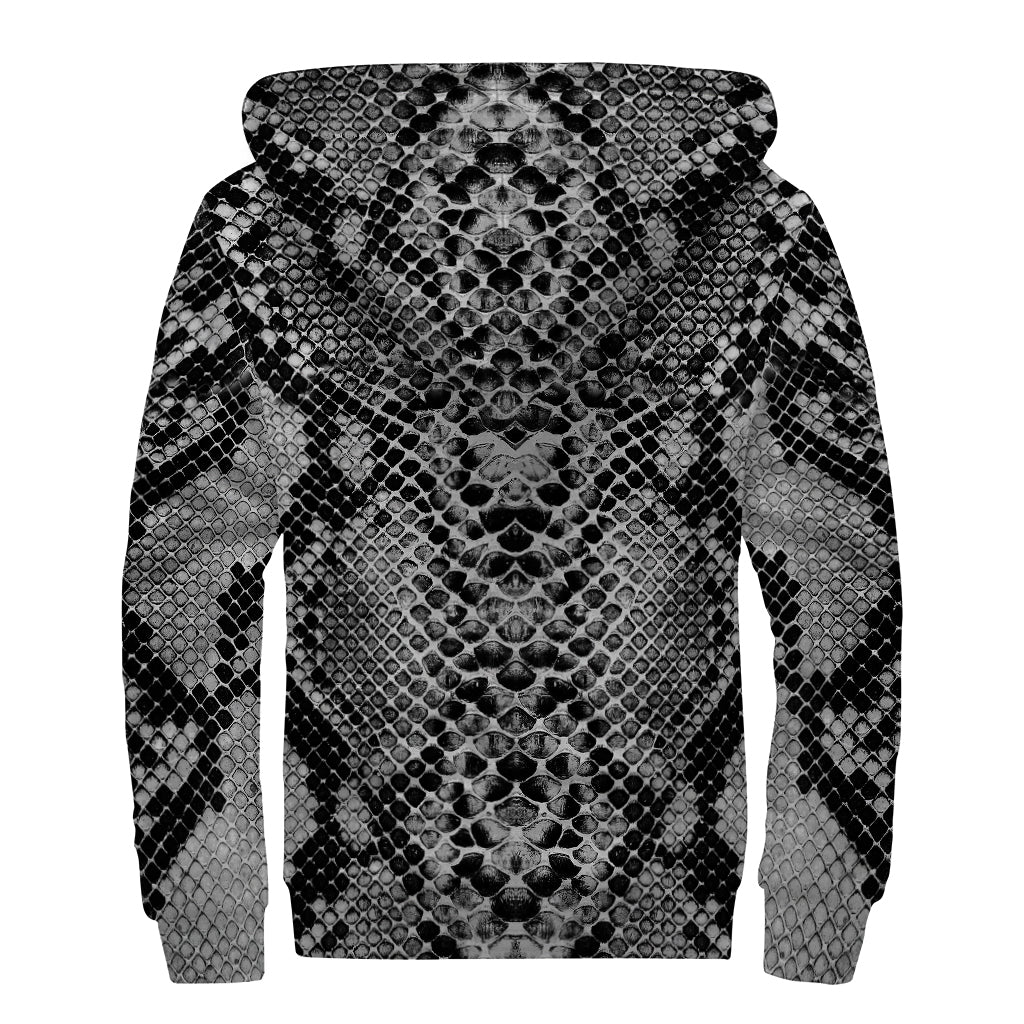 Grey And Black Snakeskin Print Sherpa Lined Zip Up Hoodie