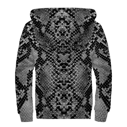 Grey And Black Snakeskin Print Sherpa Lined Zip Up Hoodie
