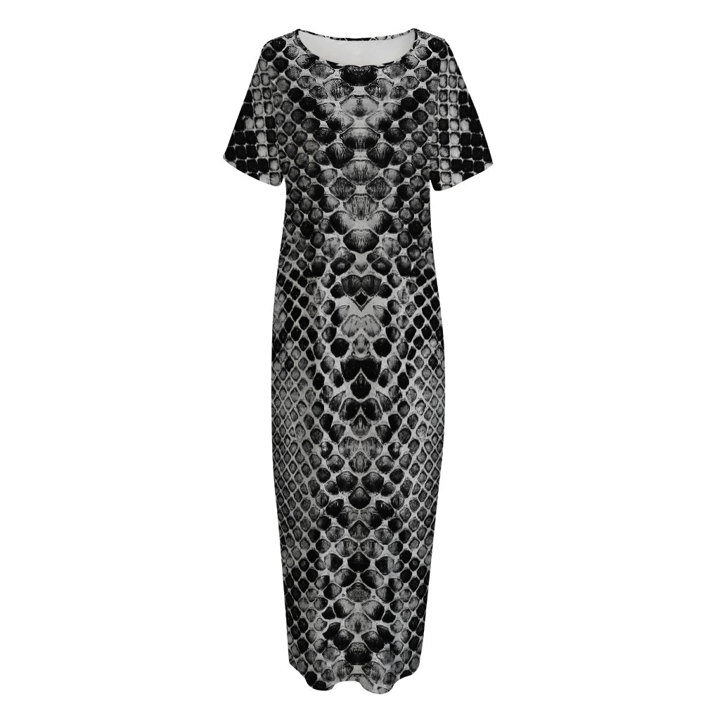 Grey And Black Snakeskin Print Short Sleeve Long Nightdress