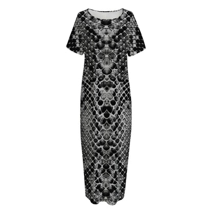 Grey And Black Snakeskin Print Short Sleeve Long Nightdress