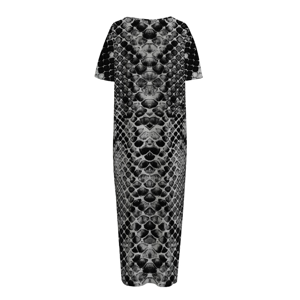 Grey And Black Snakeskin Print Short Sleeve Long Nightdress