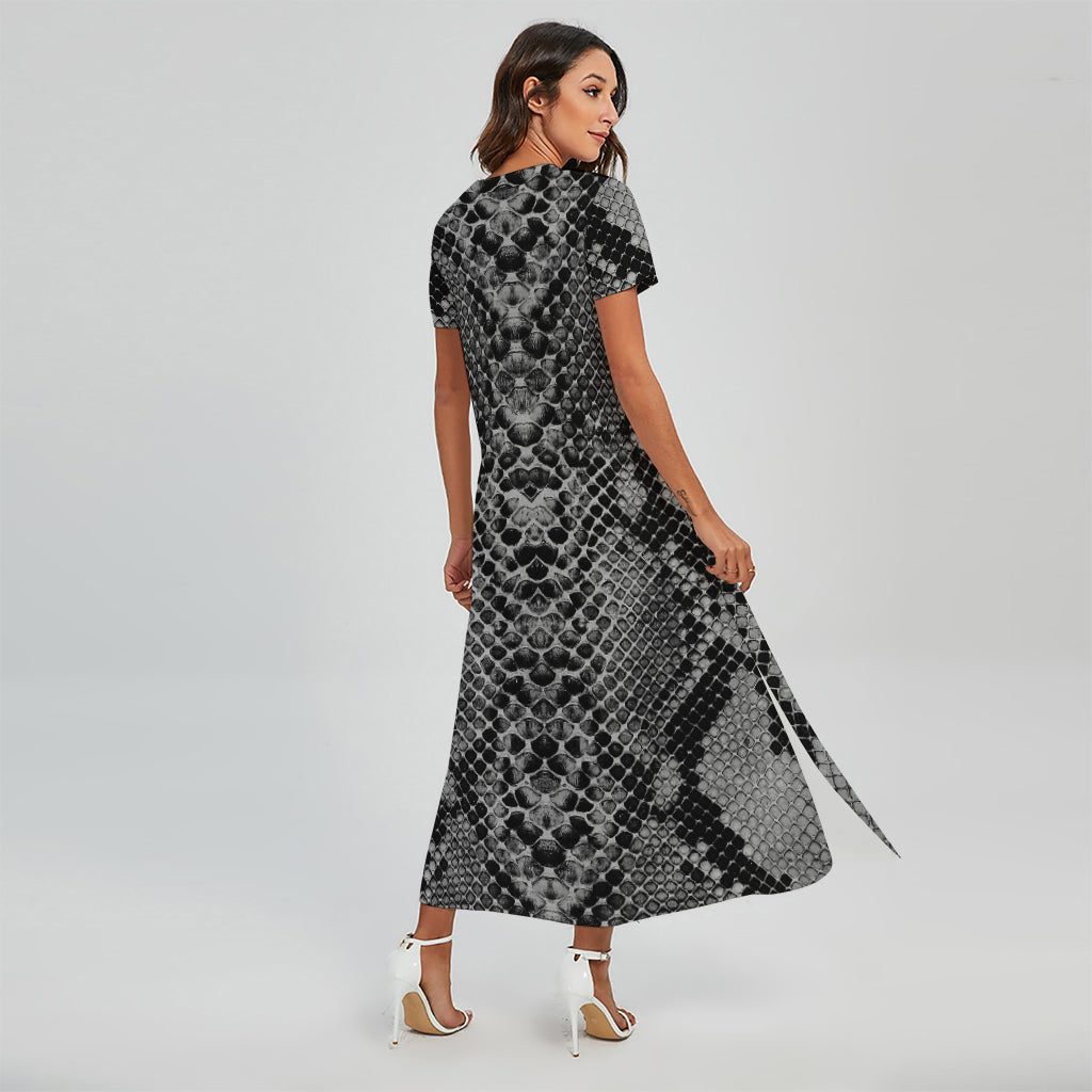Grey And Black Snakeskin Print Short Sleeve Maxi Dress
