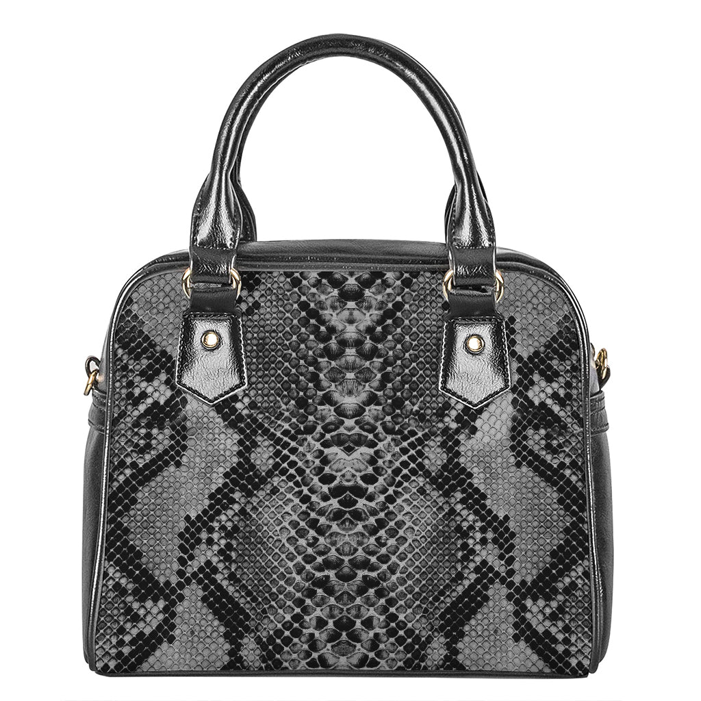 Grey And Black Snakeskin Print Shoulder Handbag