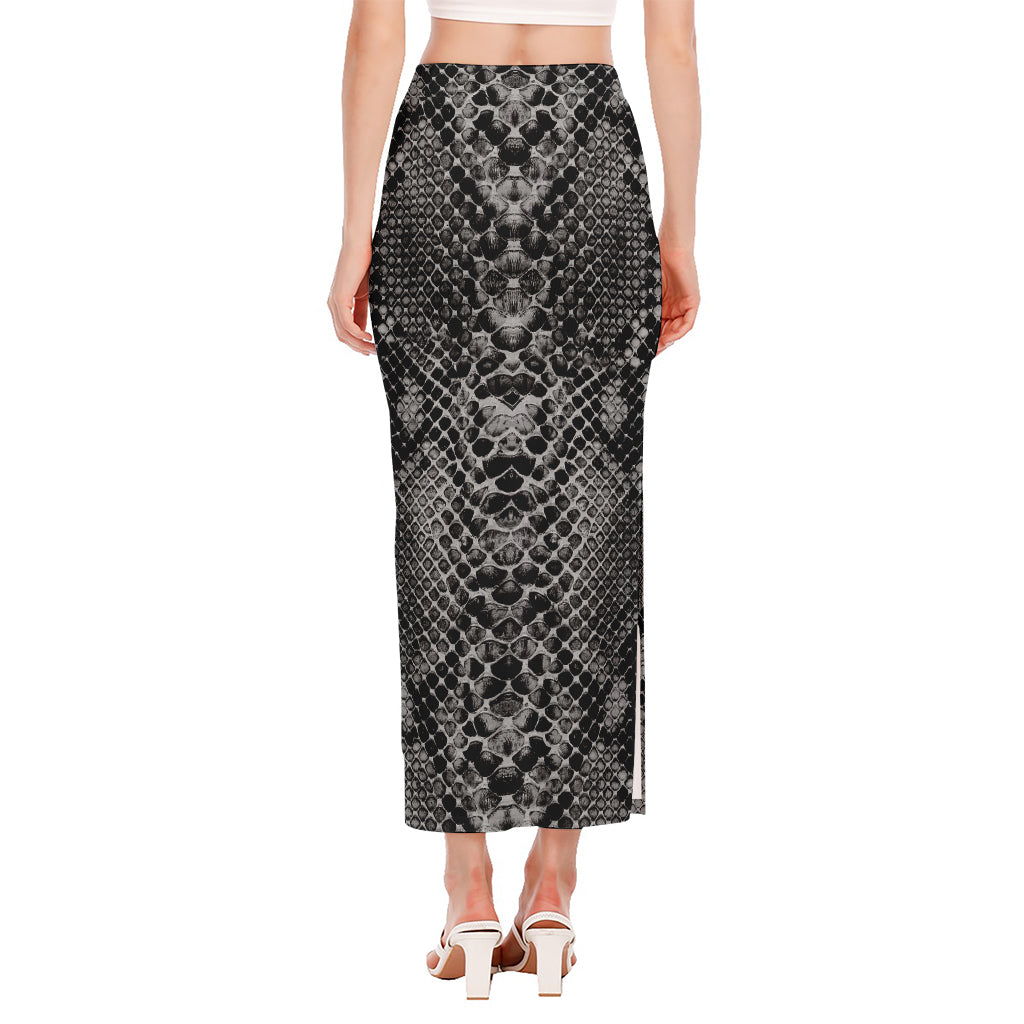 Grey And Black Snakeskin Print Side Slit Maxi Skirt