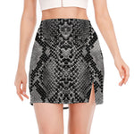 Grey And Black Snakeskin Print Side Slit Mini Skirt