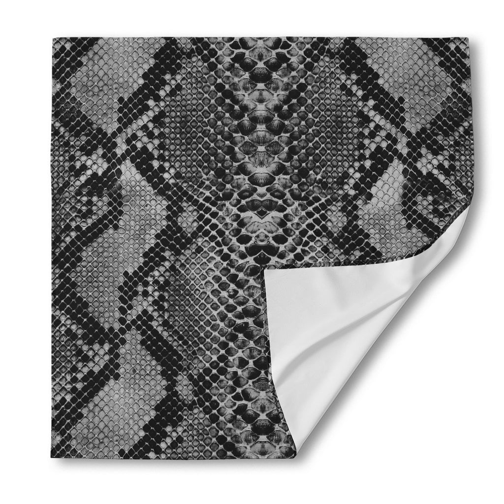 Grey And Black Snakeskin Print Silk Bandana