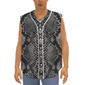 Grey And Black Snakeskin Print Sleeveless Baseball Jersey