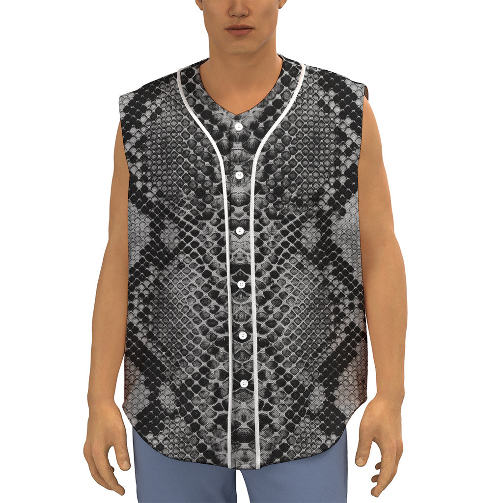 Grey And Black Snakeskin Print Sleeveless Baseball Jersey