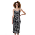 Grey And Black Snakeskin Print Slim Fit Midi Cami Dress