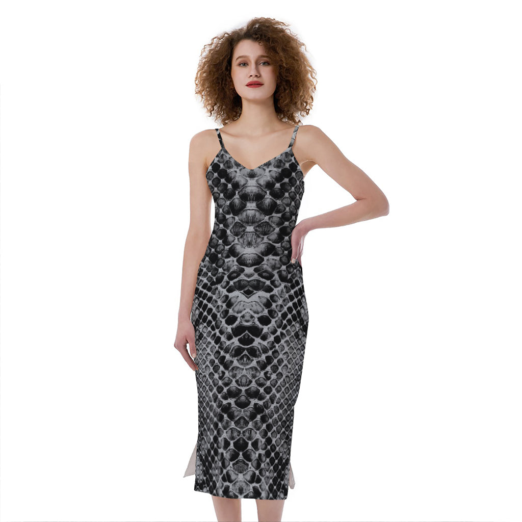 Grey And Black Snakeskin Print Slim Fit Midi Cami Dress