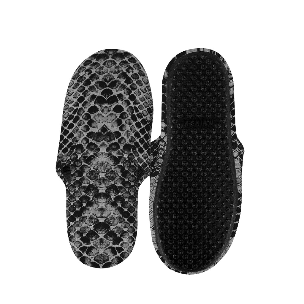 Grey And Black Snakeskin Print Slippers