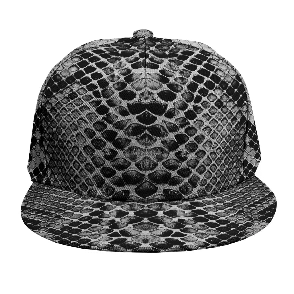 Grey And Black Snakeskin Print Snapback Cap